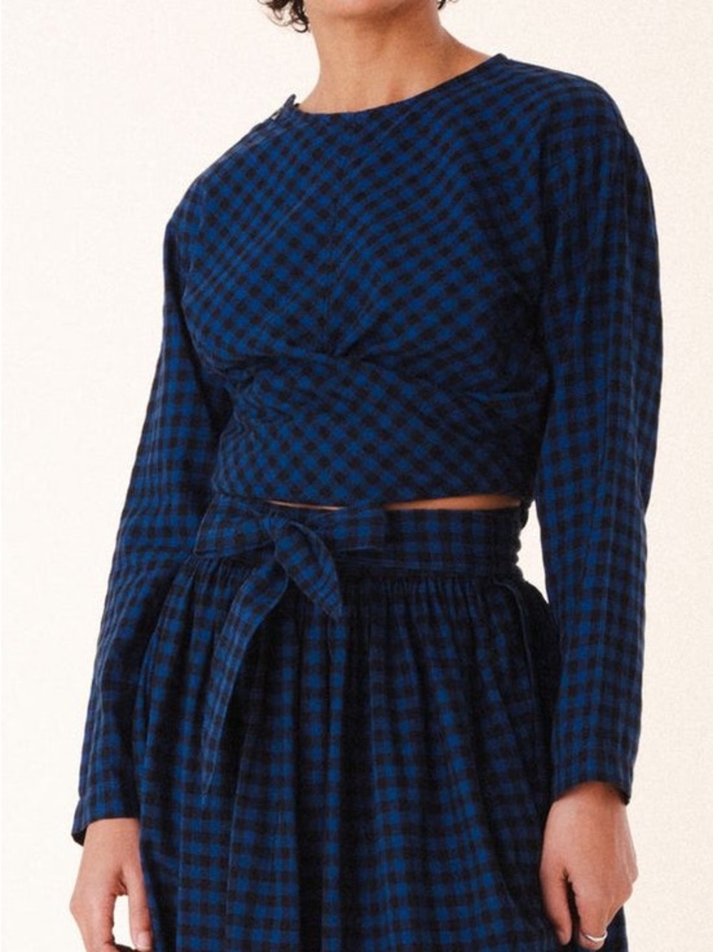 BNWT Prairie Underground Blue and Black Gingham Faux Wrap Crop Top